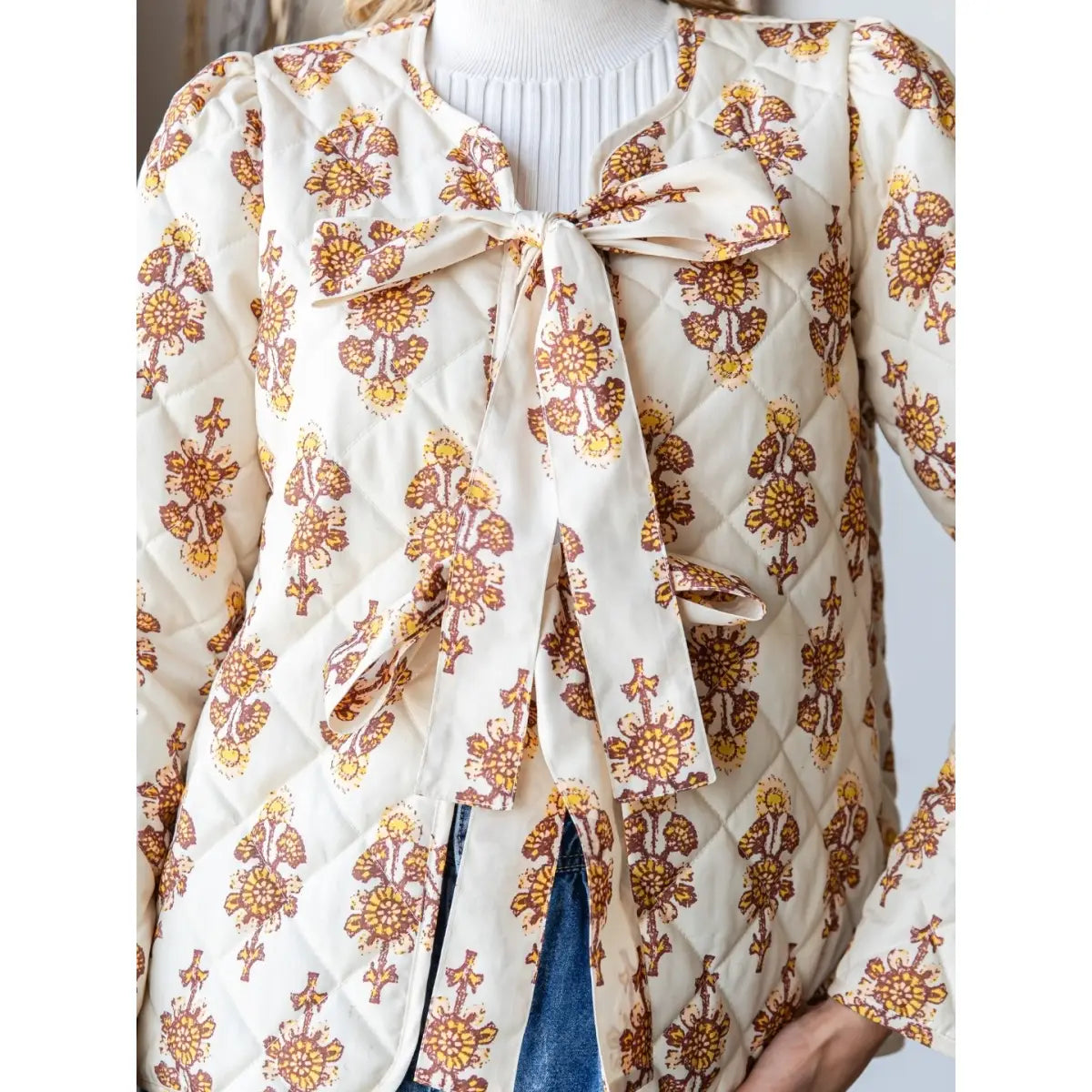 Floral Quilt Front Ribbon Jacket