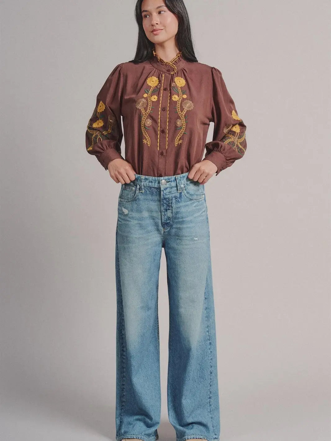 Lounge Style Jean Pants | French Terry Wide Leg Pants with Flared Hem