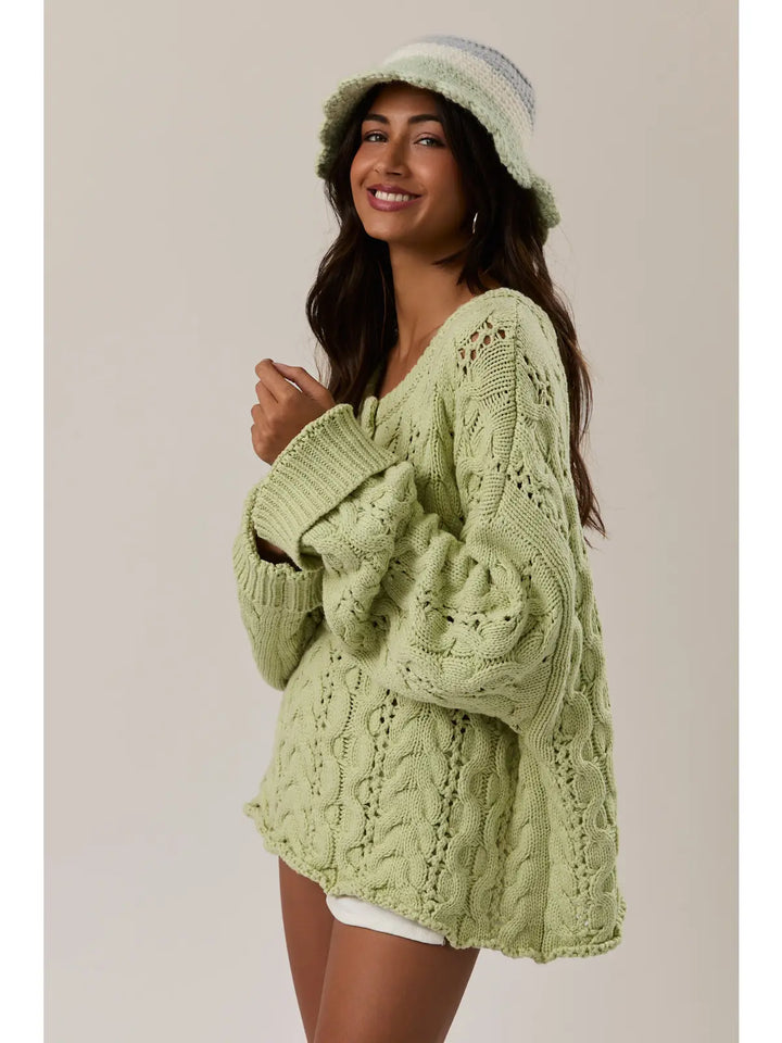 Pistachio Cable Knit Sweater Top