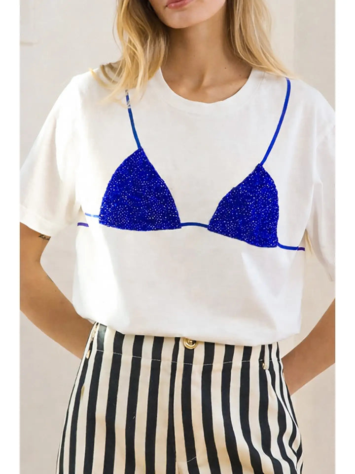 Blue Caviar Print Bikini Graphic Tee