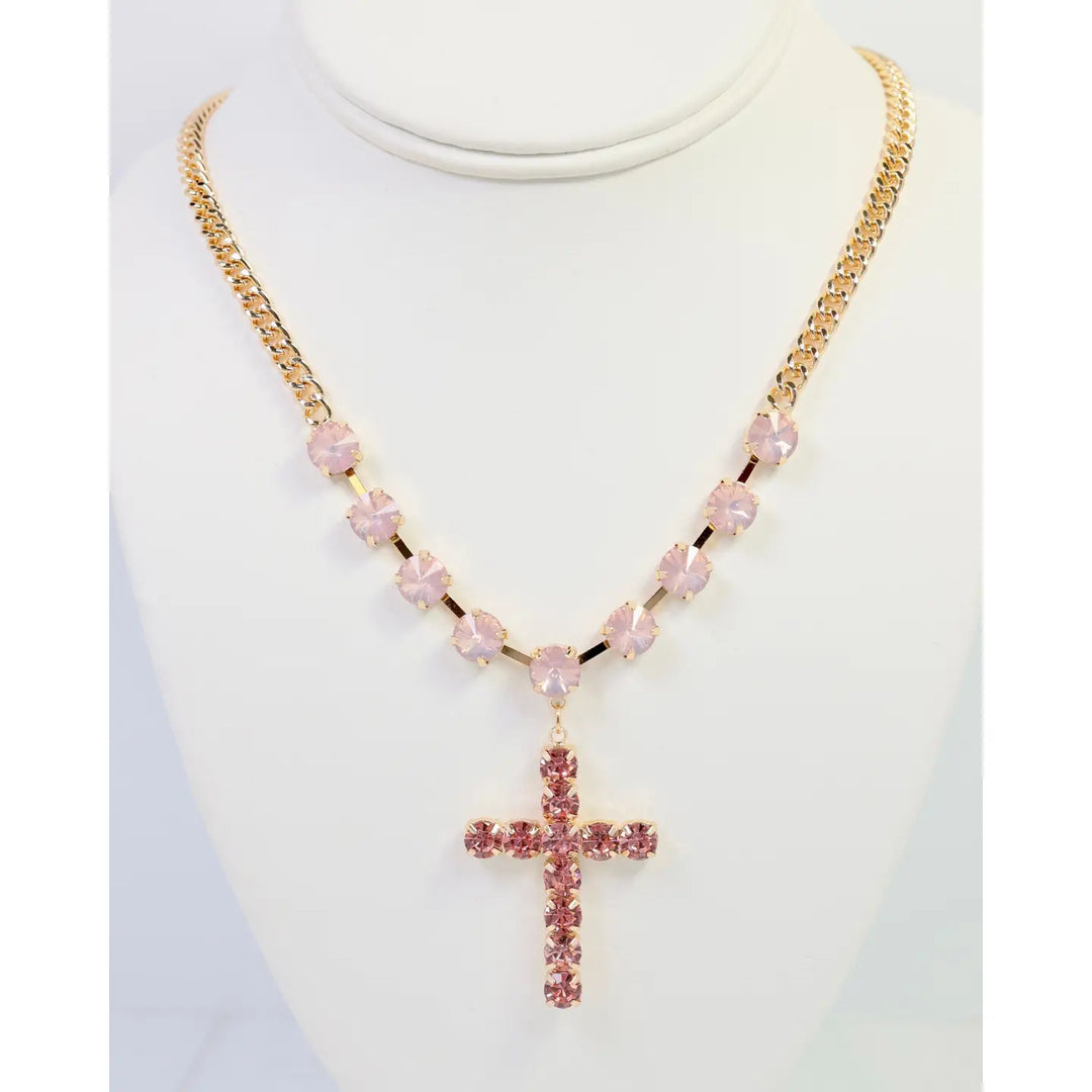Richland Rhinestone Cross Necklace Pink