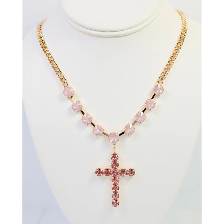 Richland Rhinestone Cross Necklace Pink