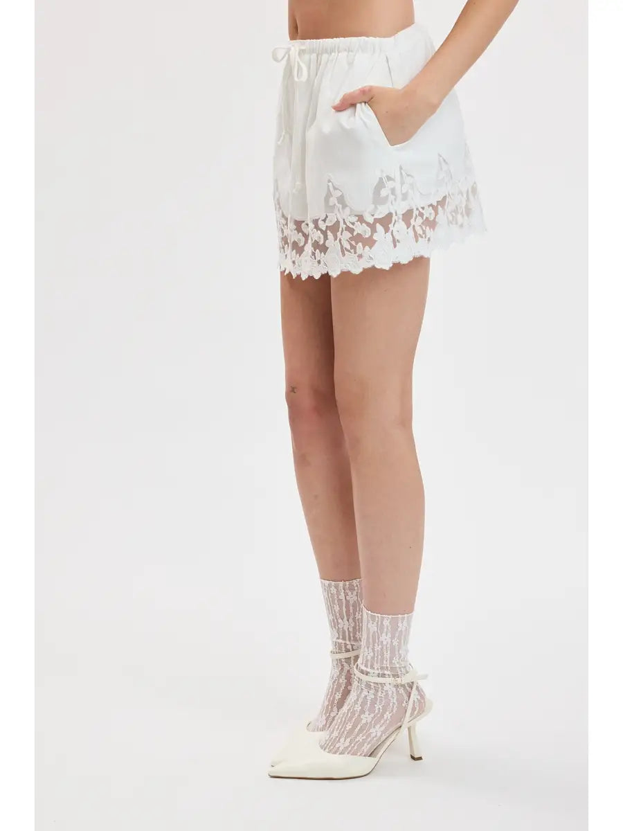 Floral Lace Down Vibrant Color Linen Mini Skort