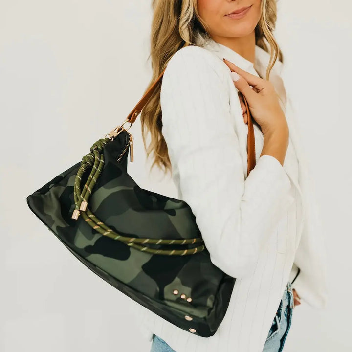 Camo Nikki Nylon Slouchy Shoulder Bag