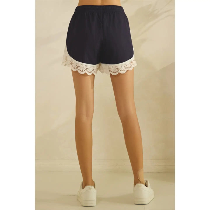 Navy Track Shorts with Lace Detail