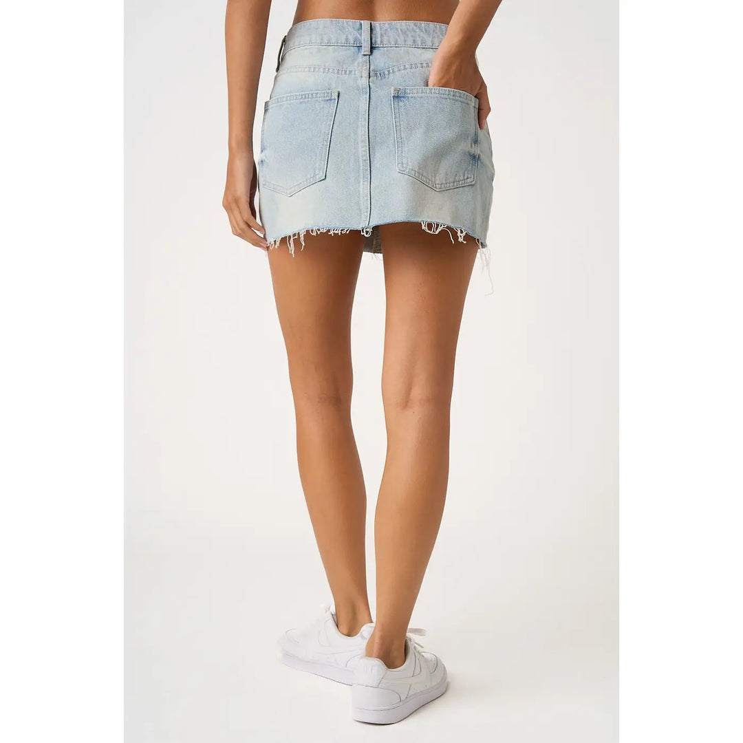 Distressed Hem Washed Denim Mini Skirt