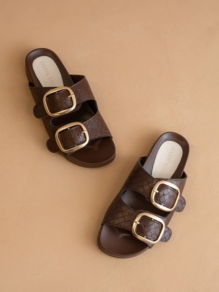 The Desiree | Coffee Modern Woven Buckle Fall Slide