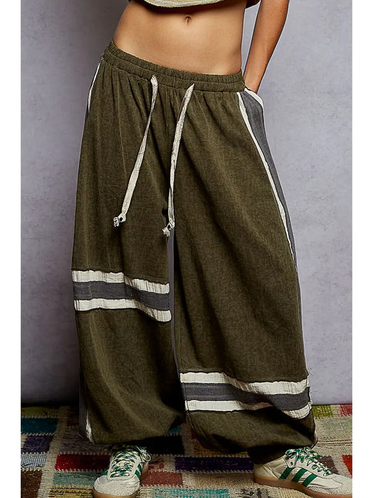 Vintage Washing Overlock Stitch Point Jogger Pants