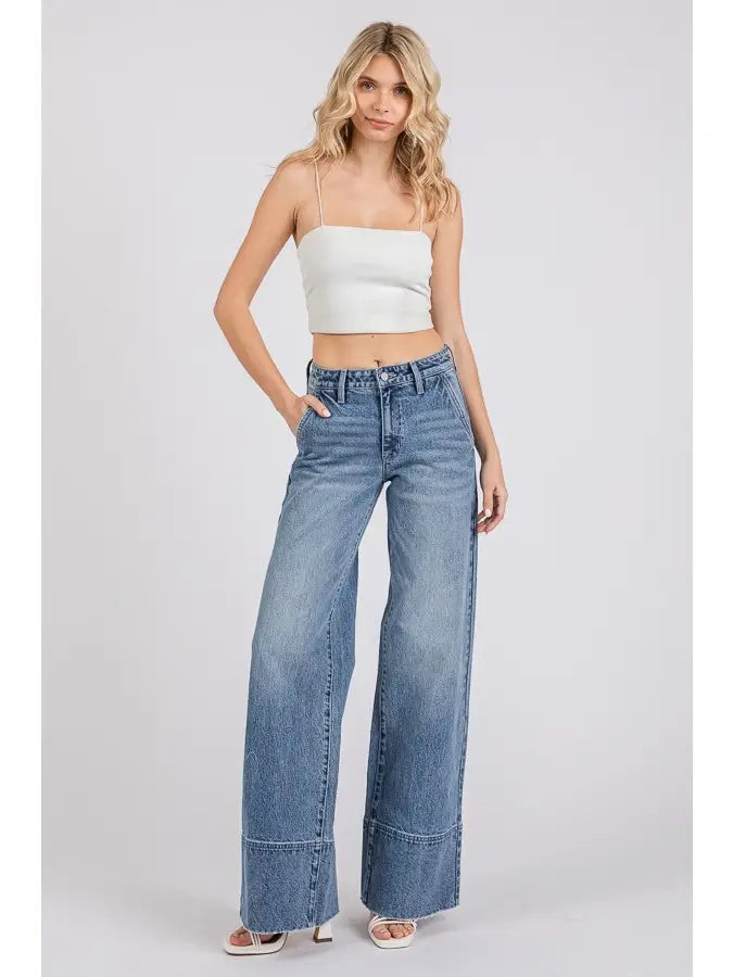 High Rise Comfort Stretch Trouser Wide Leg Jeans