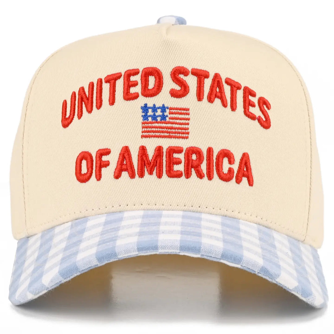Gingham United States of America On Two Tone Trucker Hat