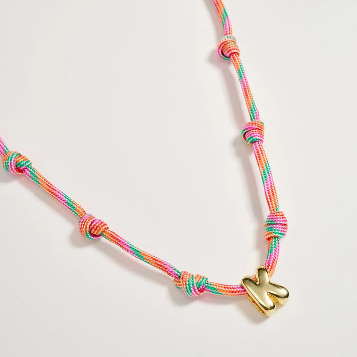 Colorful Knotted Cord Initial Necklace – Gold Letter Charm Adjustable Friendship Necklace