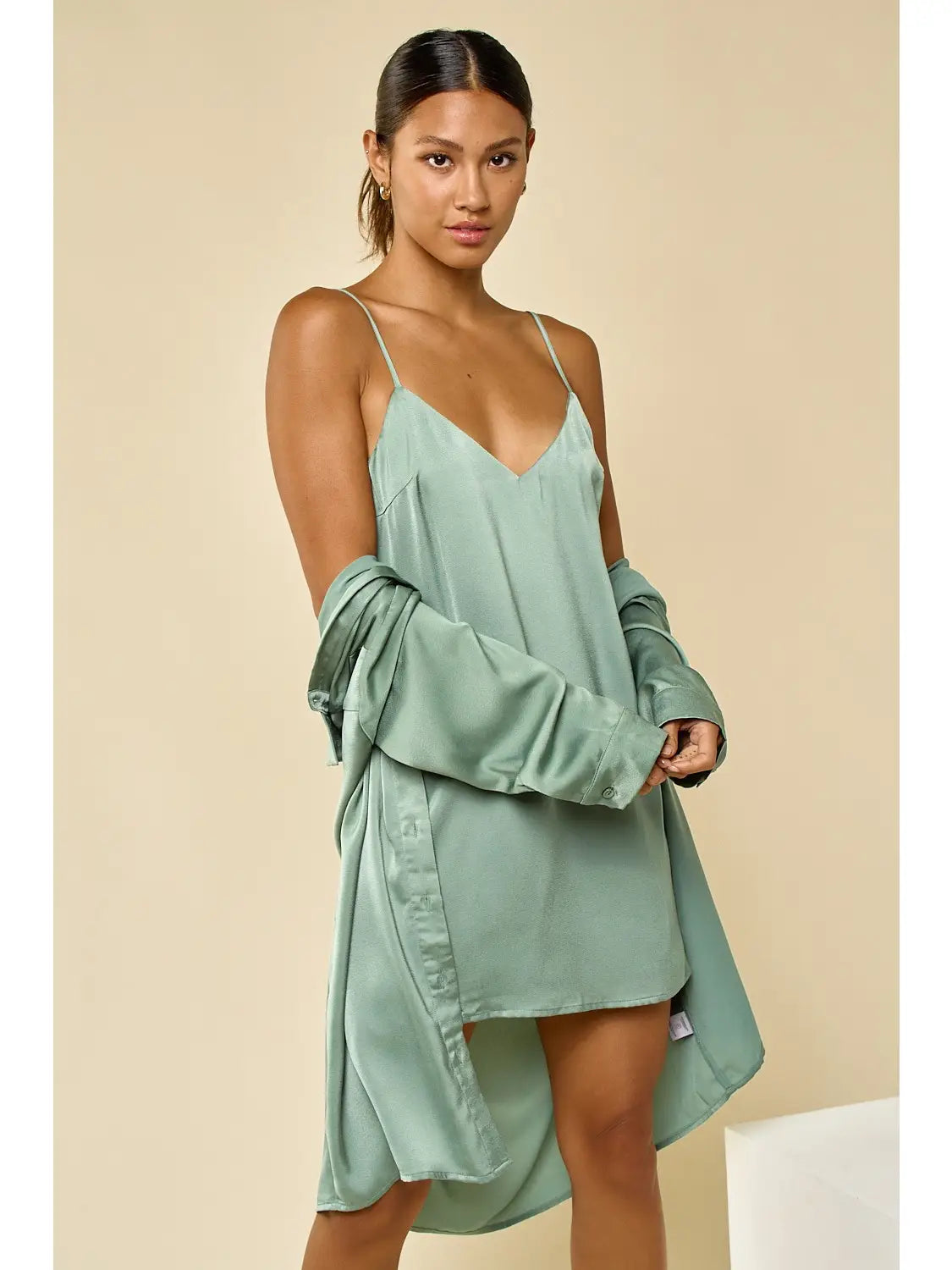 Satin Slip Dress - Sage