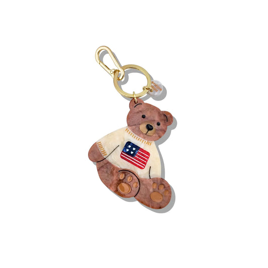 Hand-Painted Americana Teddy Bear Bag Charm + Keychain