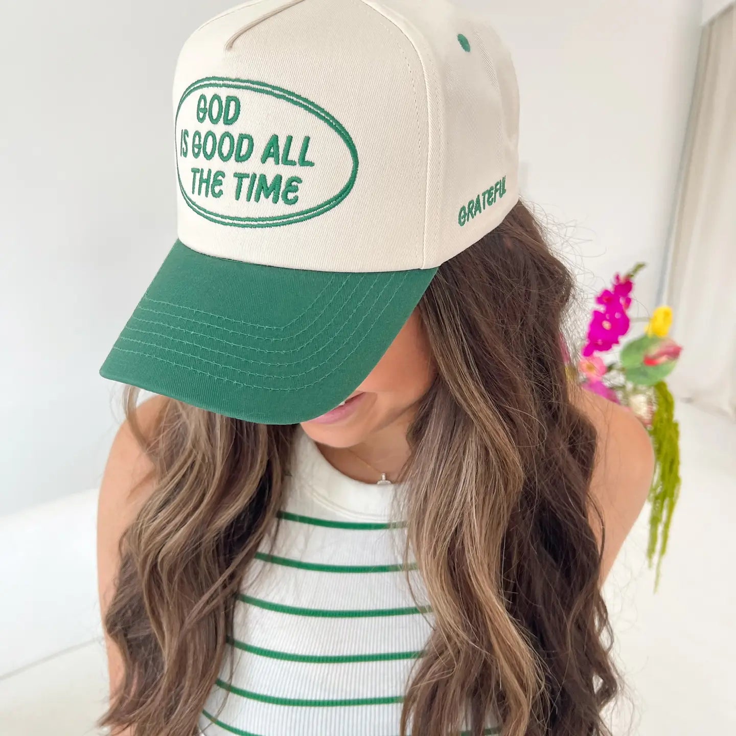 God Is Good - Green Vintage Trucker Hat