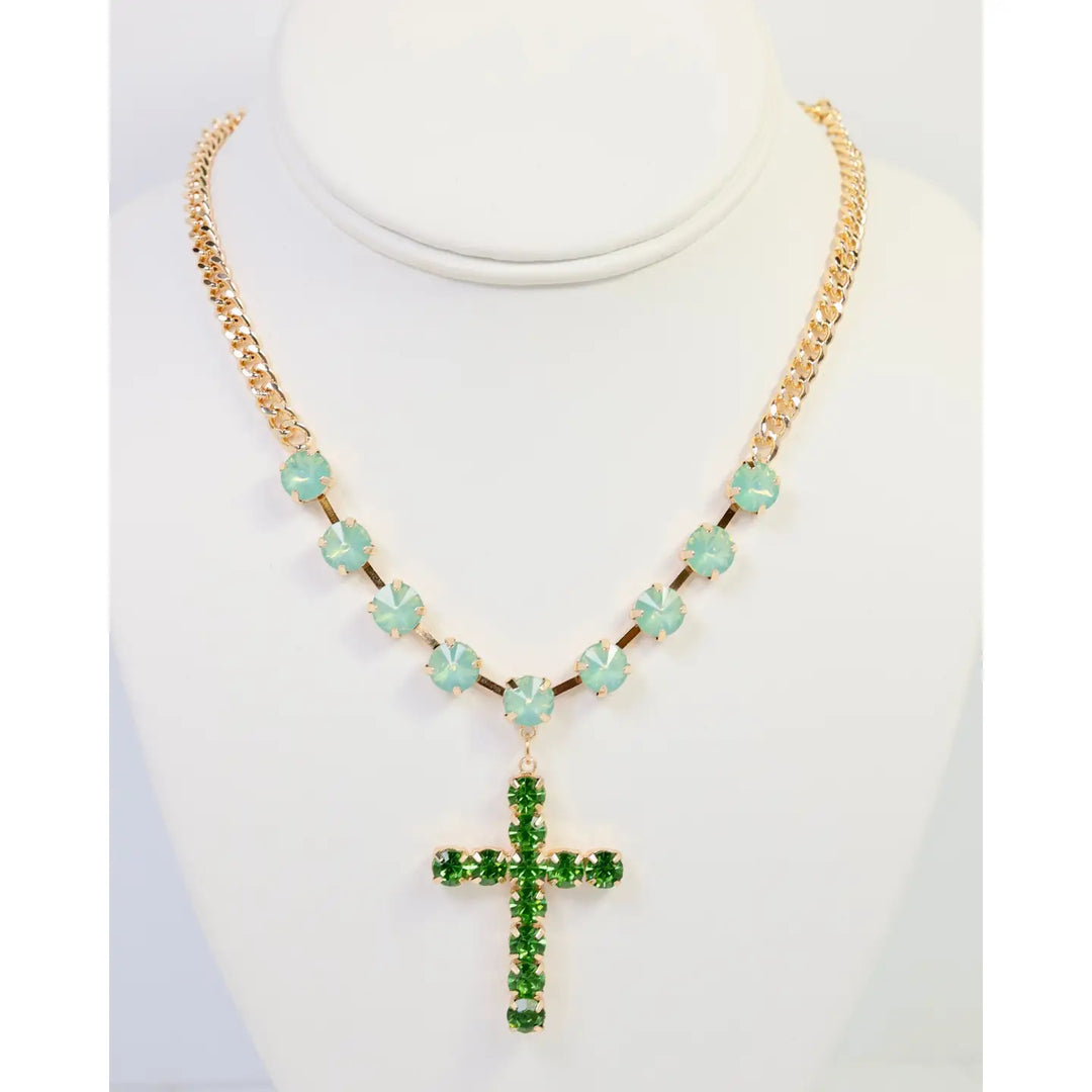 Richland Rhinestone Cross Necklace Green