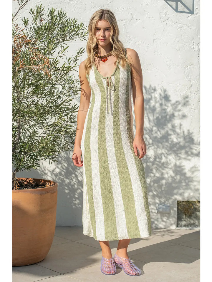 Sage Knit Lightweight Vertical Midi Dress