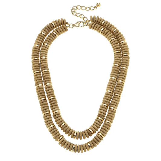 Channing 2-Row Wood Layered Necklace in Natural