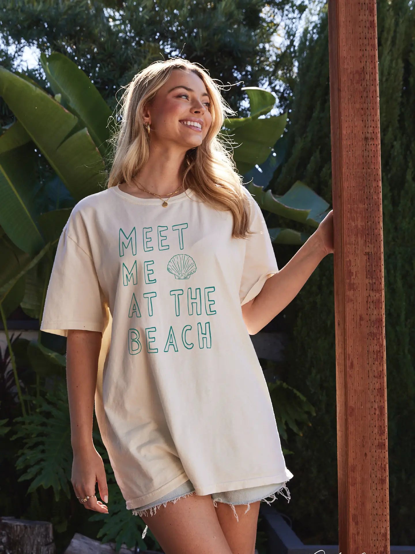 Meet Me At the Beach Oversized Mineral Washed Graphic Top