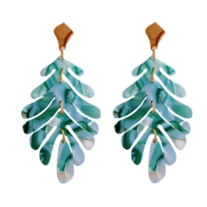 Green Petite Palm Drop Statement Earrings