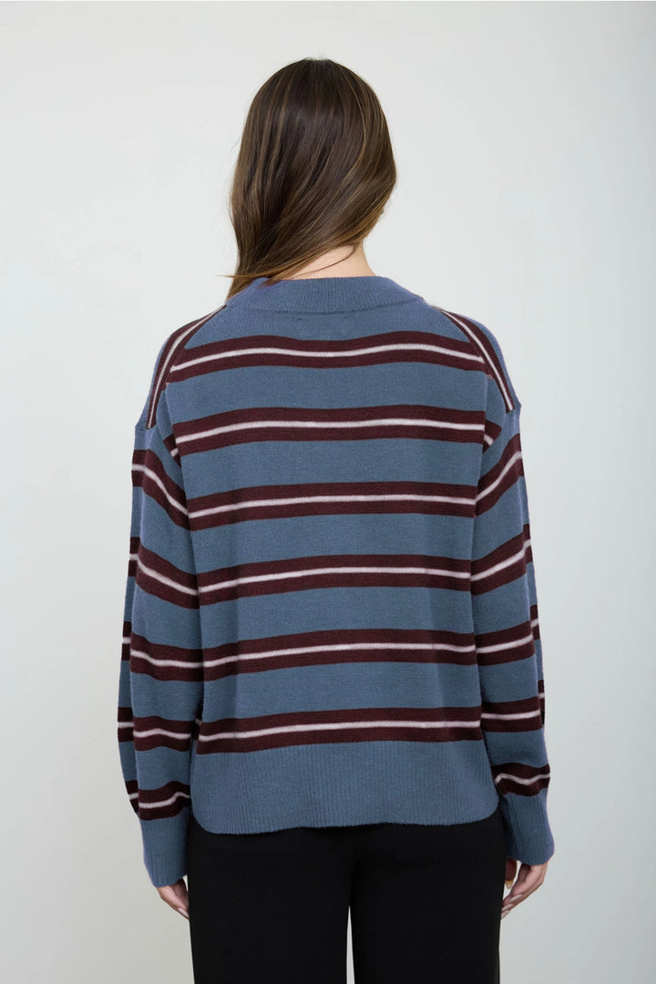 Multi-Color Stripe Crew Neck Relaxed Knit Pullover