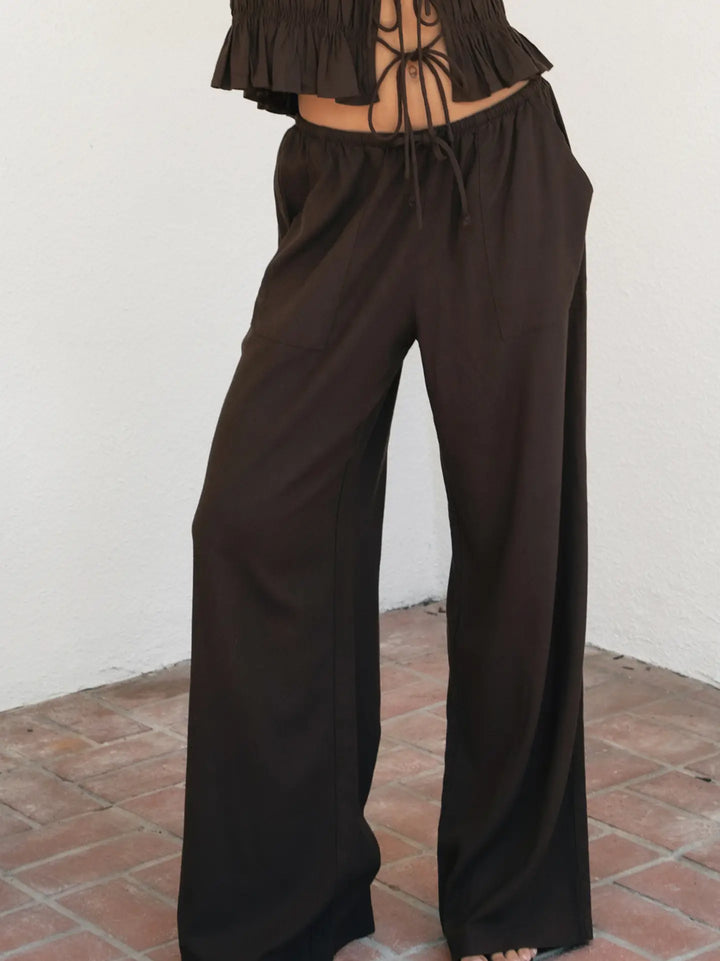 Solstice Viscose Linen Drawstring Wide Leg Pants
