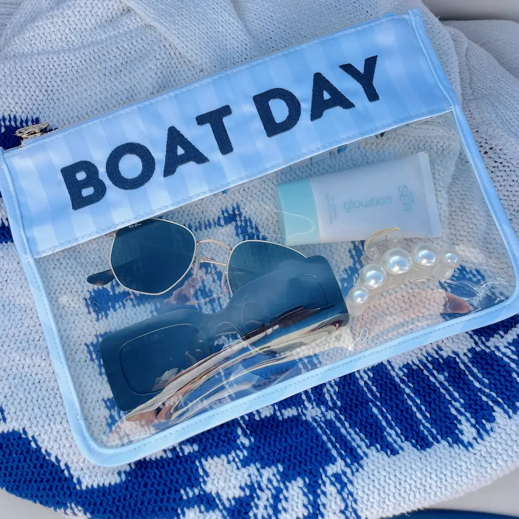 Boat Day - Blue Stripes Clear Pouch
