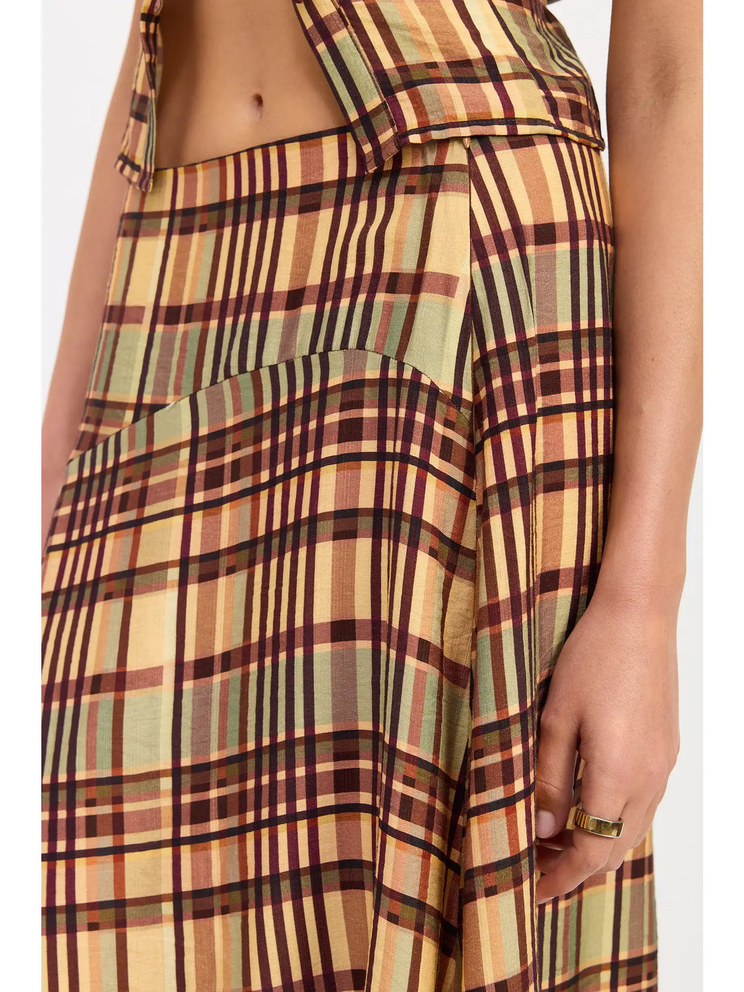 Plaid Low Rise Asymmetrical Midi Skirt