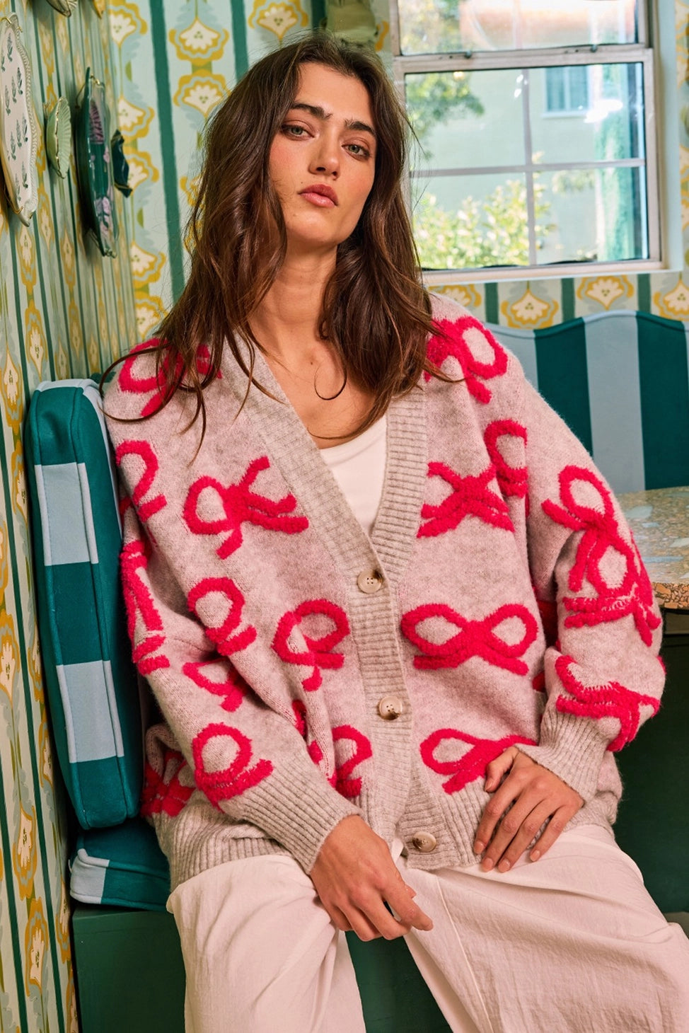 Oversized Ribbon Pullover Sweater Cardigan