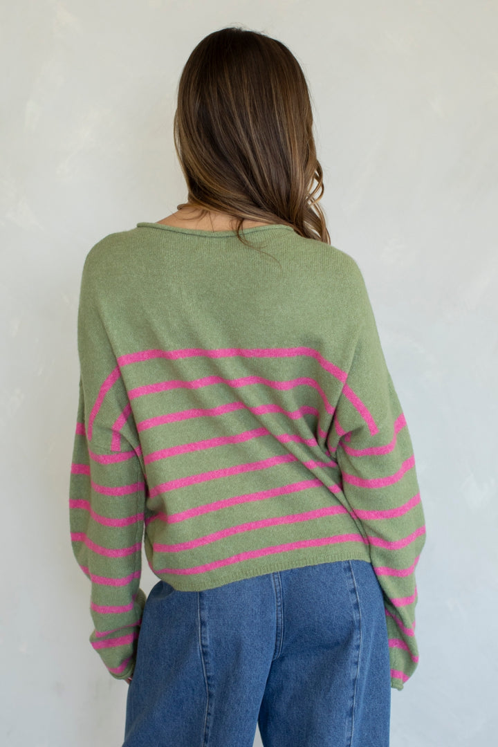 Quarter Striped Piper Pullover - Matcha