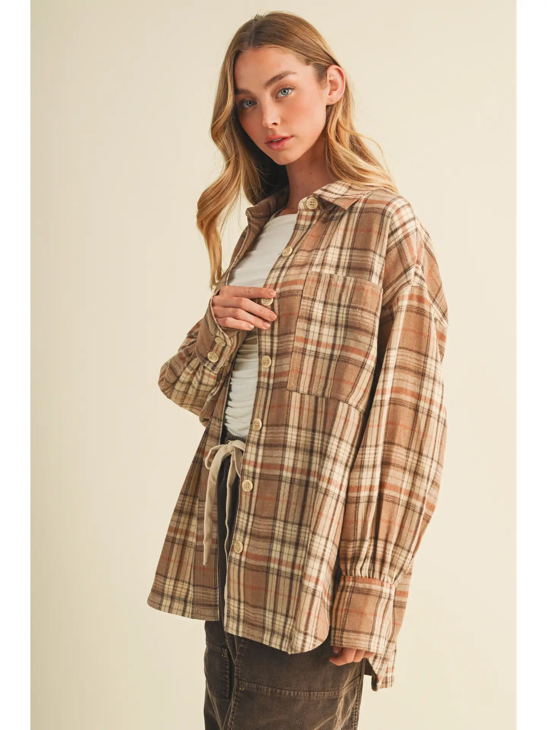 Brushed Plaid Oversized Layering Shacket