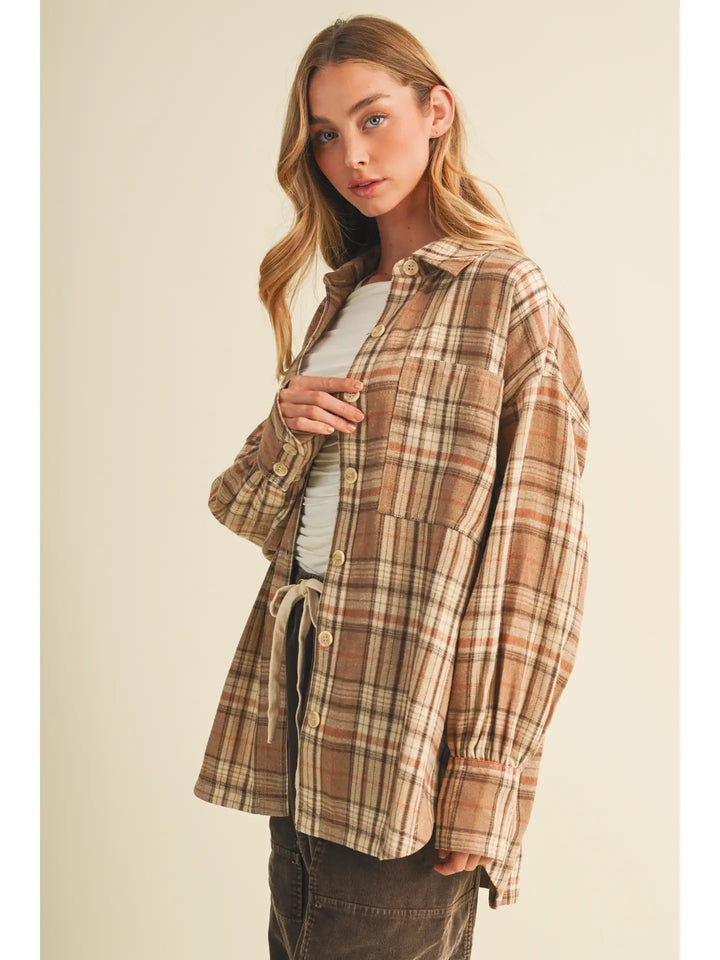 Brushed Plaid Oversized Layering Shacket