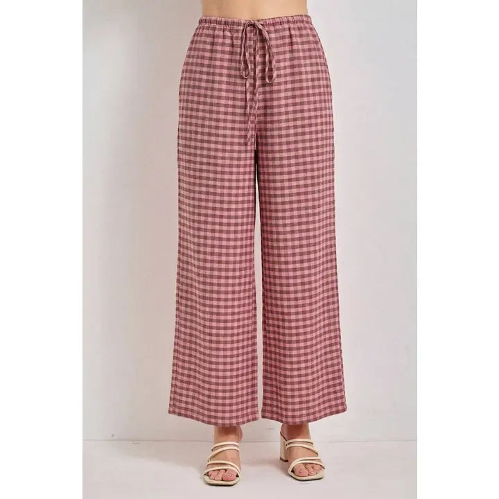 Gingham Print Drawstring Pants