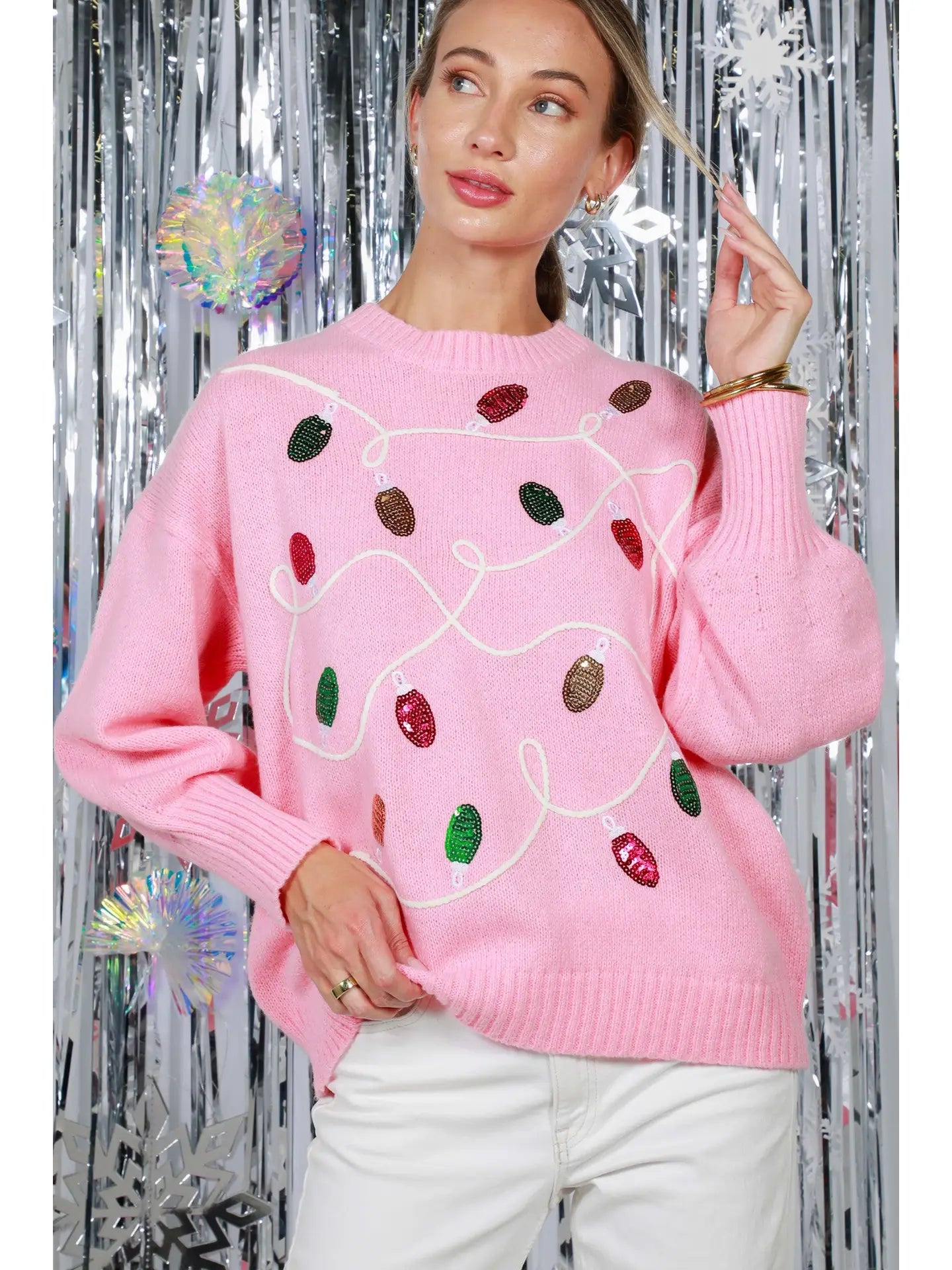 Colorful Christmas-Light Embellishment Cozy Sweater