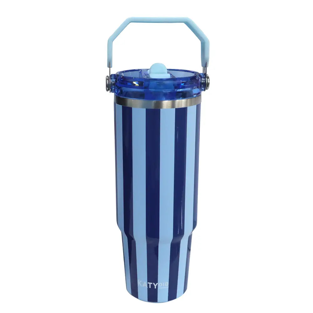 Light Blue and Navy Striped 30 oz Cabana Tumbler