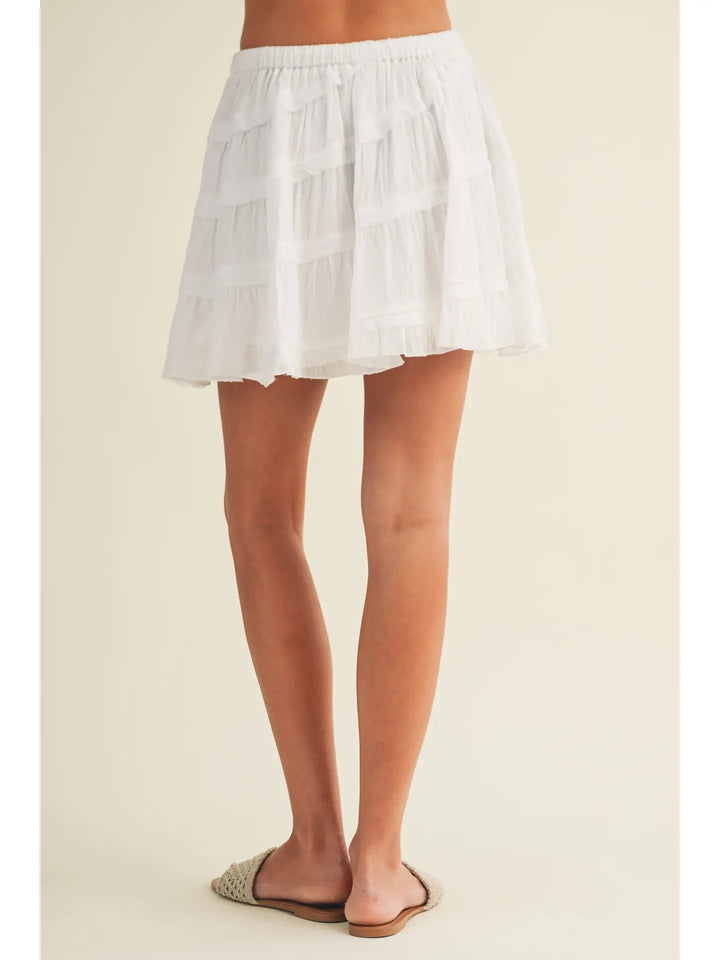 Drawstring Waist Tiered Voile Skort