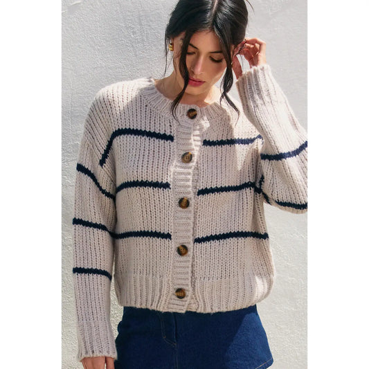 Fluffy Striped Button Down Cardigan