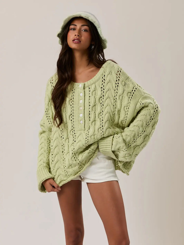 Pistachio Cable Knit Sweater Top