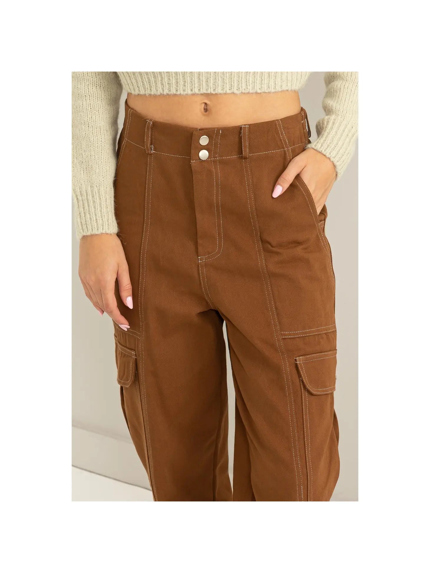 Major Moves Contrast Stitch Twill Cargo Pants