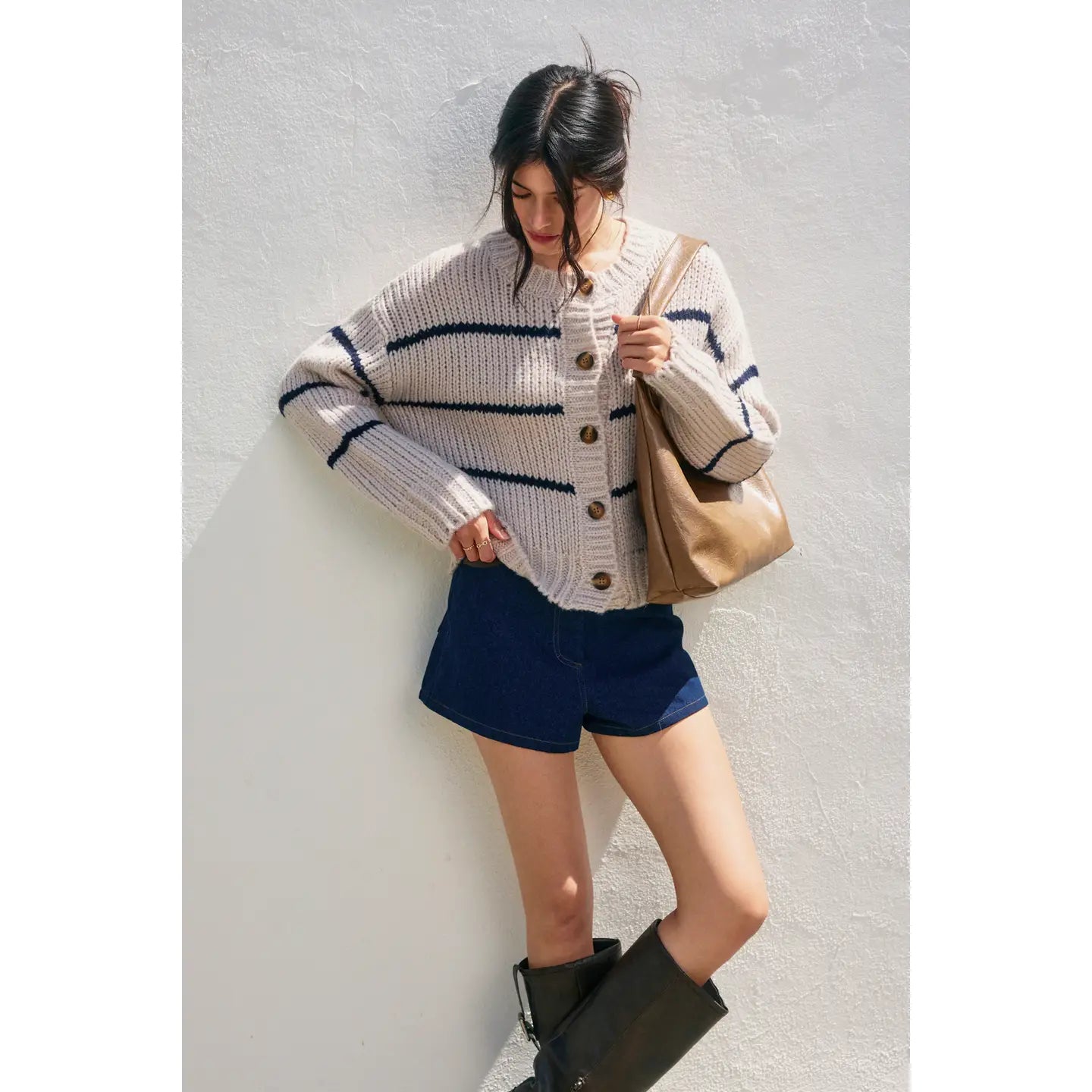 Fluffy Striped Button Down Cardigan