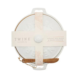 Ceramic Brie Baker & Acacia Wood Spreader Set