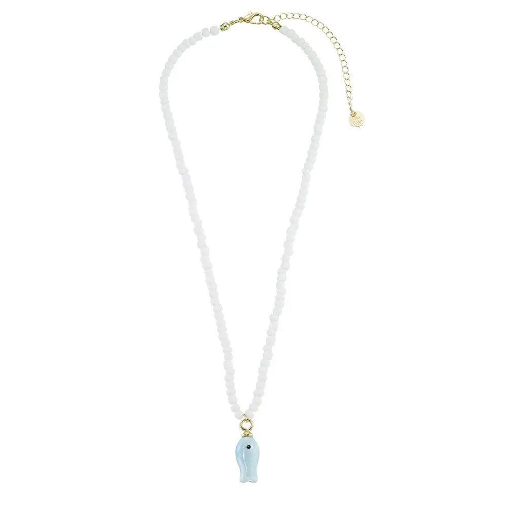 Ceramic Sardine with White Seedbead Necklace