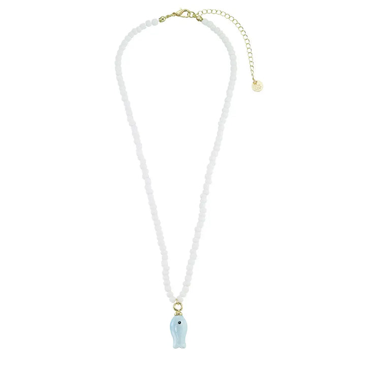 Ceramic Sardine with White Seedbead Necklace
