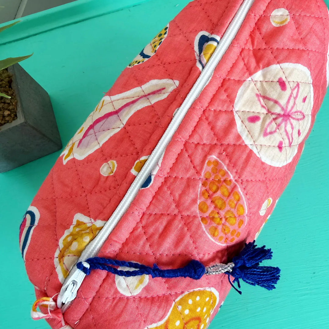 Quilted Makeup Bag | Cosmetics Toiletry Bag | Coral Seashell