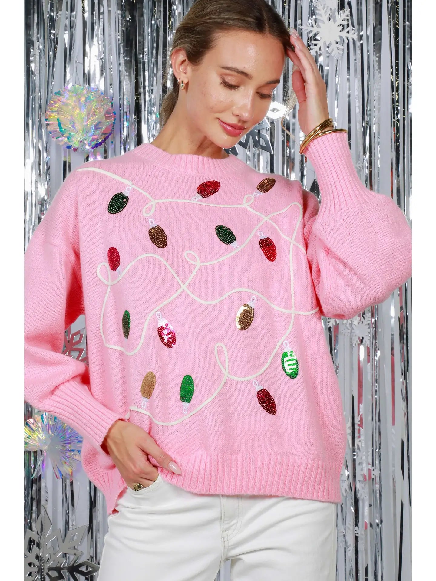 Colorful Christmas-Light Embellishment Cozy Sweater