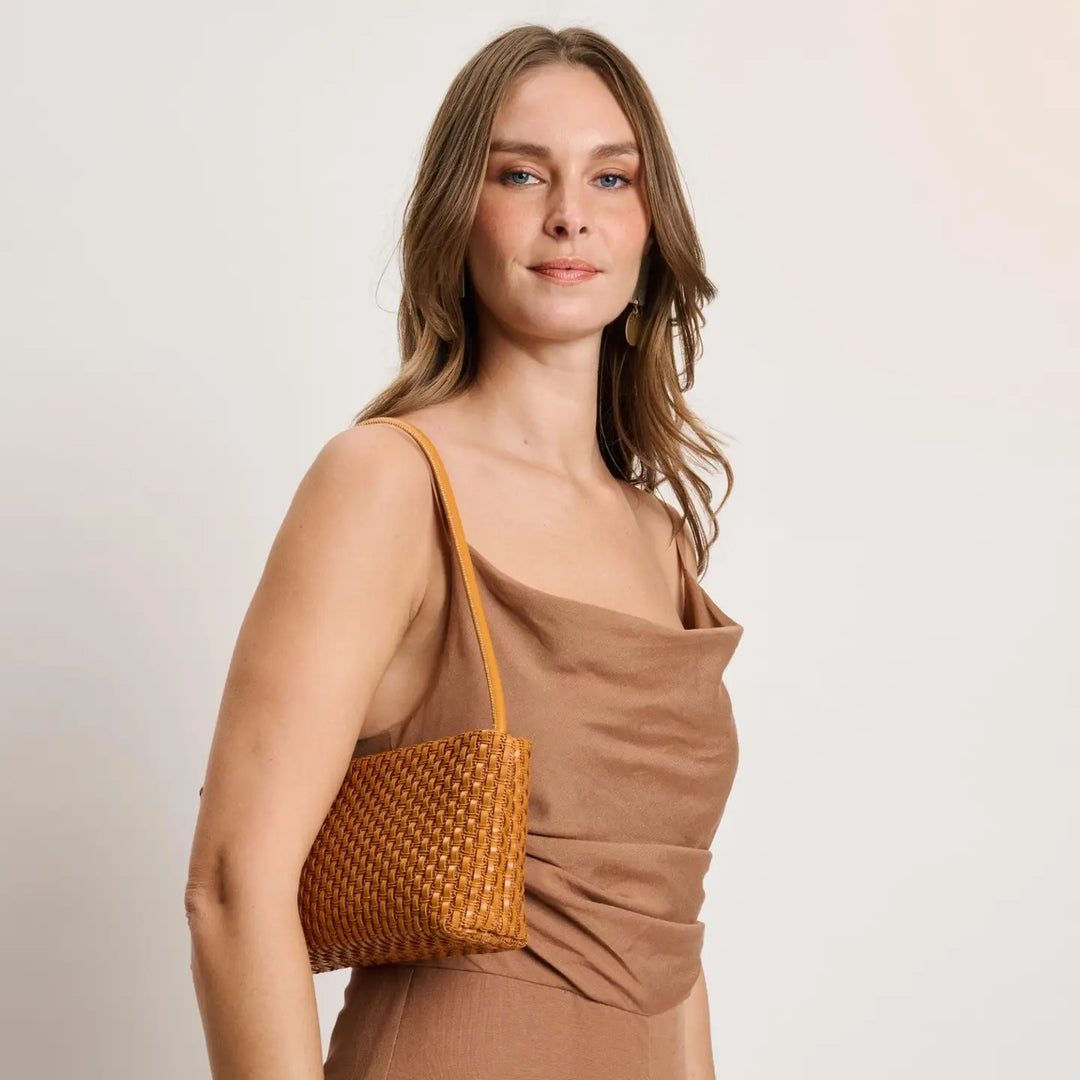 Tan Woven Shoulder Bag