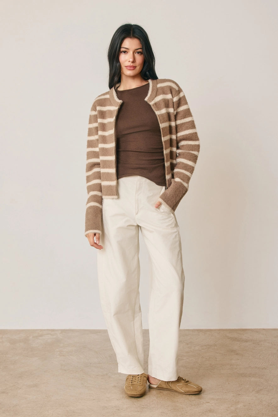 Striped Double Zip Up Cardigan