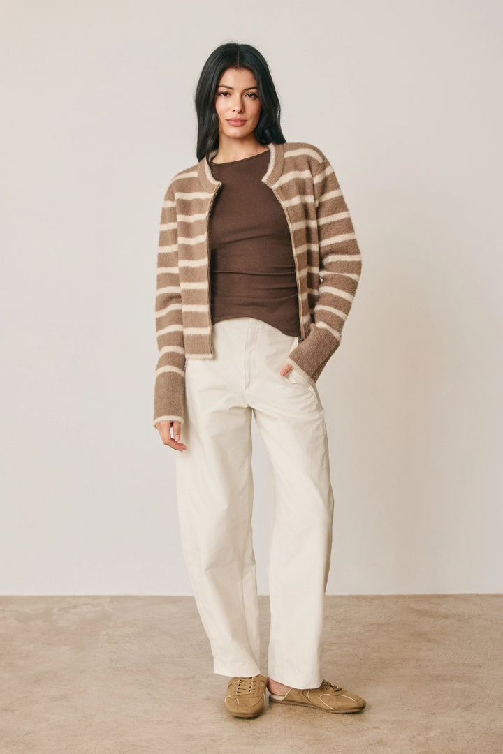 Striped Double Zip Up Cardigan
