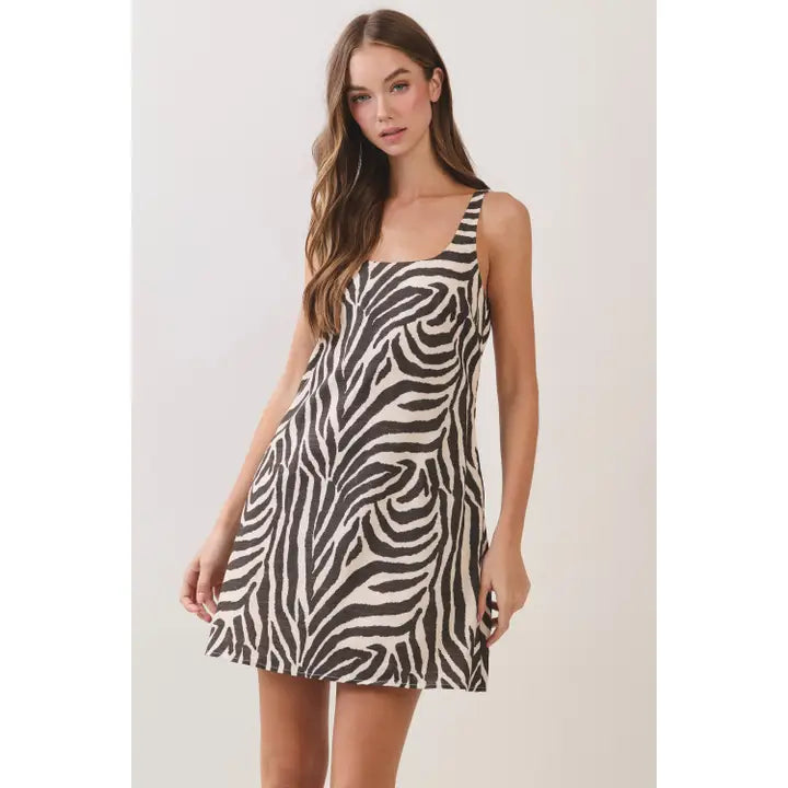 Zebra Print Open Back Mini Dress