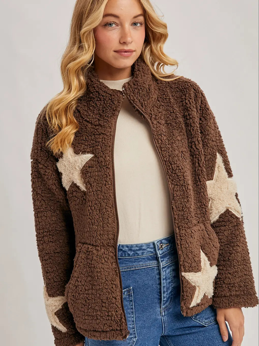 Star-Shaped Sherpa Fleece Teddy Jacket