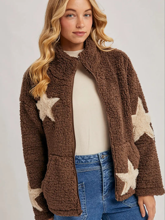 Star-Shaped Sherpa Fleece Teddy Jacket